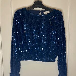 Molly Bracken Blue Sequin Ribbed Blouse